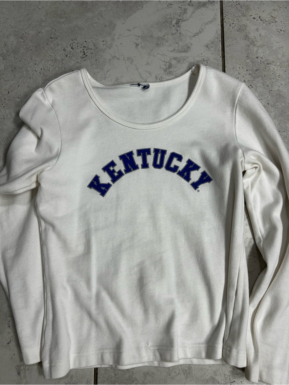 Kentucky White Long Sleeve Tee with Blue Arch Logo
